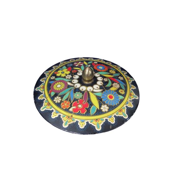 Daher Cloisonne Style 1970s Vintage Hand Painted Floral Biscuit Tin with Lid GUC - Picture 5 of 14